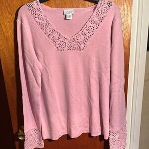 LOFT Pink Crochet Trim Women's Top